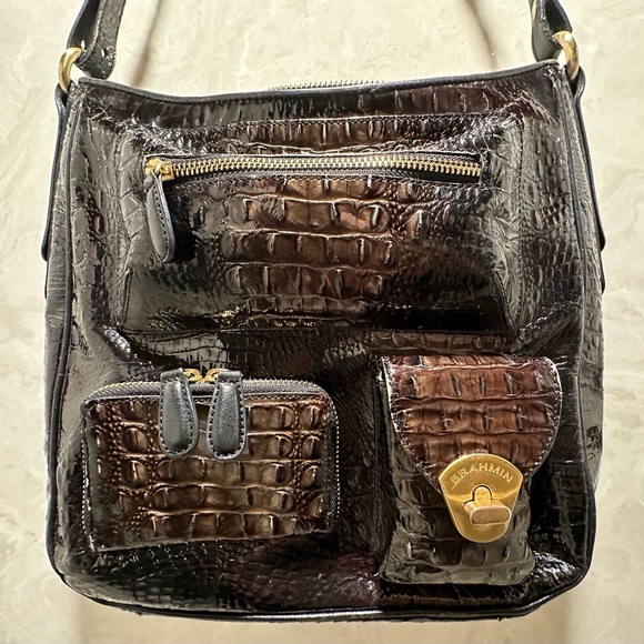 Brahmin Handbags - Brahmin Black and Brown Croc-Embossed Crossbody Bag